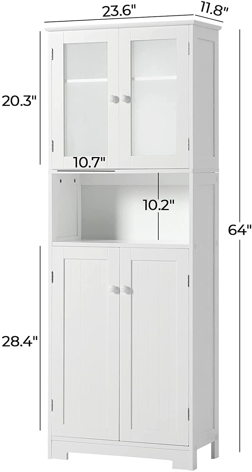 Large Freestanding Storage Cabinet with Glass Doors, Drawers and Open  Shelves, White - ModernLuxe