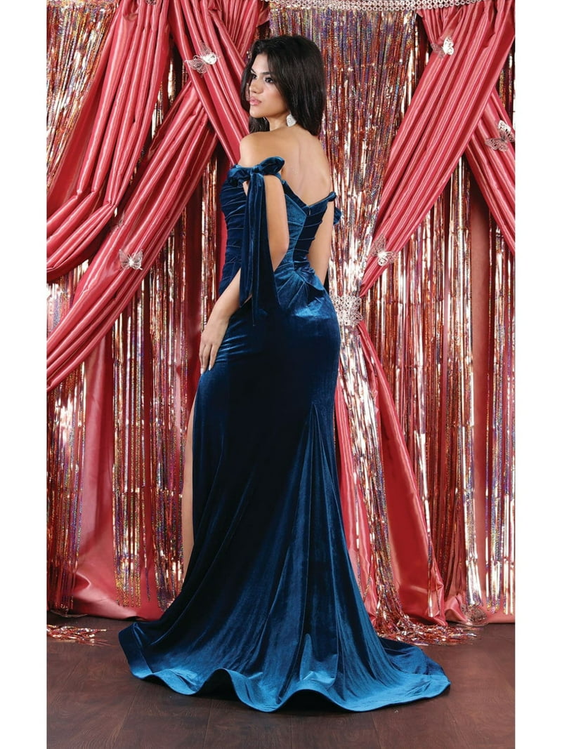 strapless open back dress Mermaid Red Velvet with Gold Beaded Prom Dresses with Slit ARD3181 –  SheerGirl main image 1
