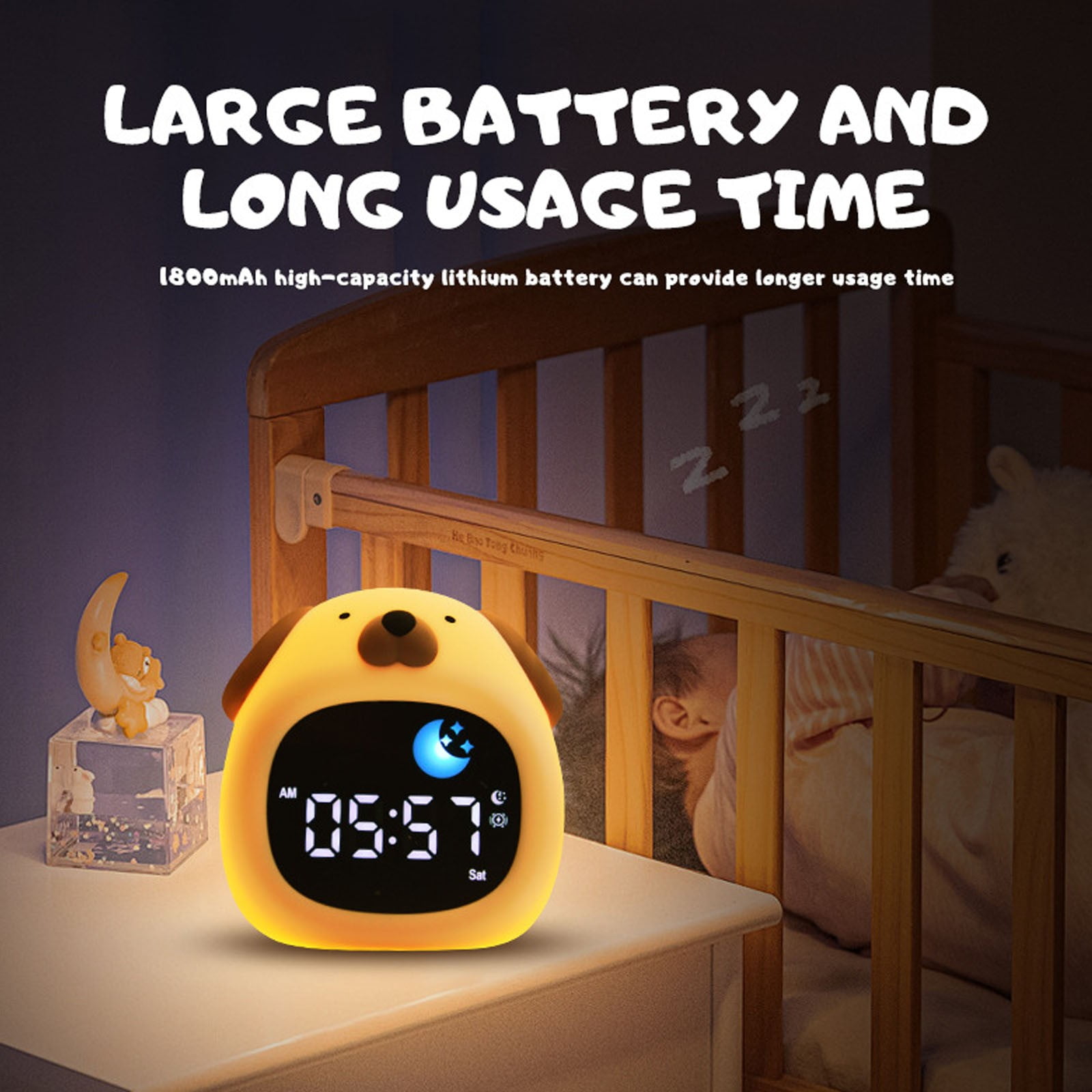 ZMKIAG Kids Alarm Clock with Color Change Night Light, Bedside Sleep Trainer Clocks with White Noise Rechargeable Cute Animal Shaped Digital Clocks for Boy & Girl