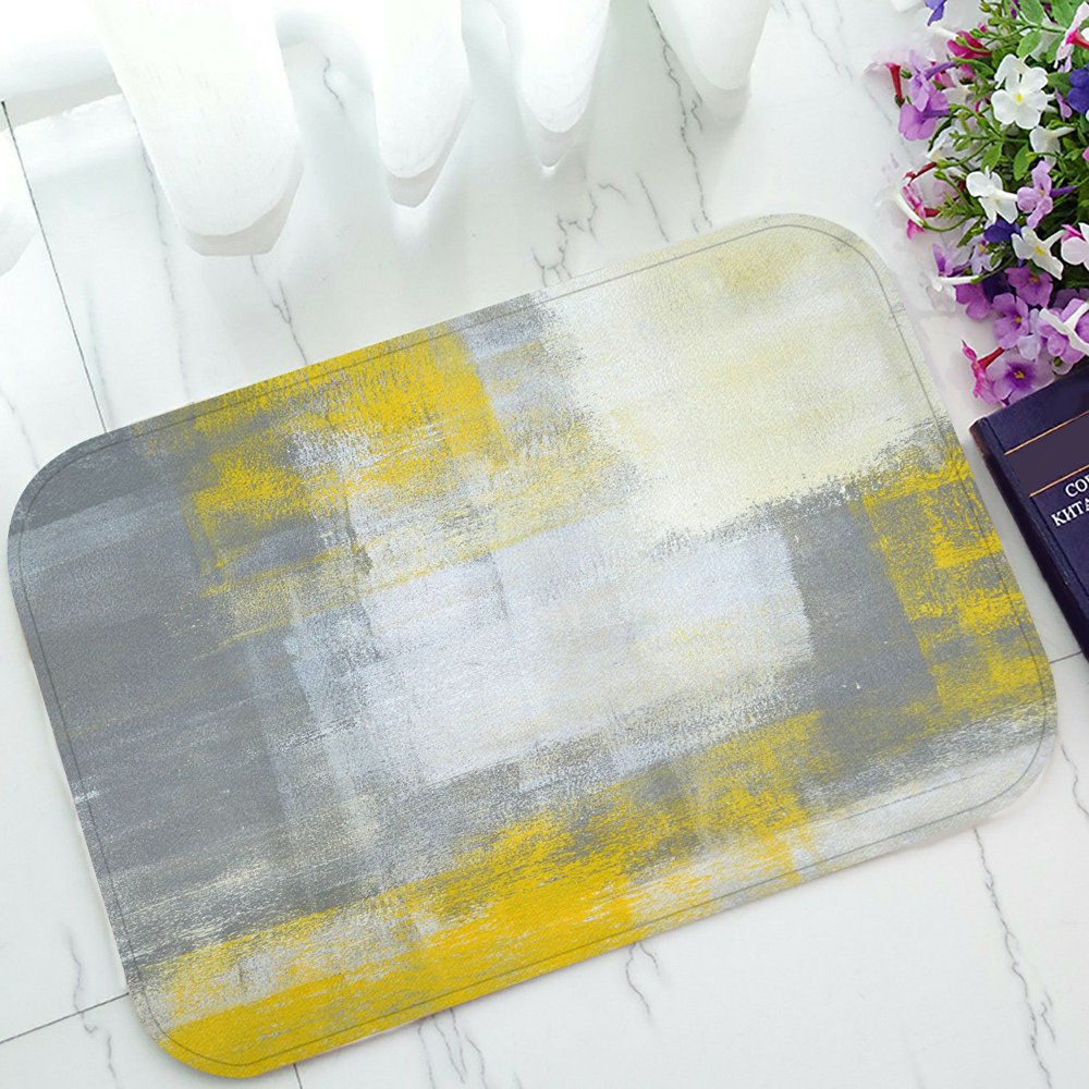 ECZJNT Grey and Yellow Abstract Art Painting Doormat Bath Mat Rug