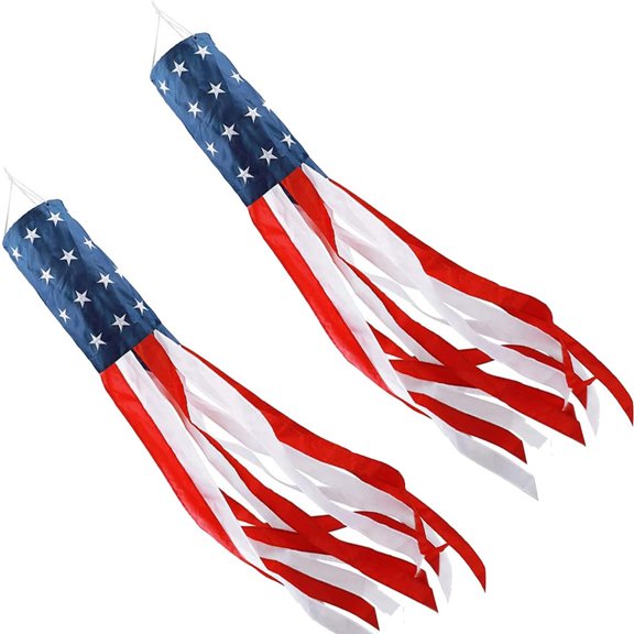 ASKETAM 4th of July American Flag Windsock 40 Inch Outdoor Hanging Decor 2 Pack (National Flag)
