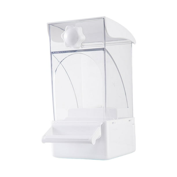 Comedero automático para pájaros, comedero portátil con bandeja extraíble y dispensador de comida. blanco