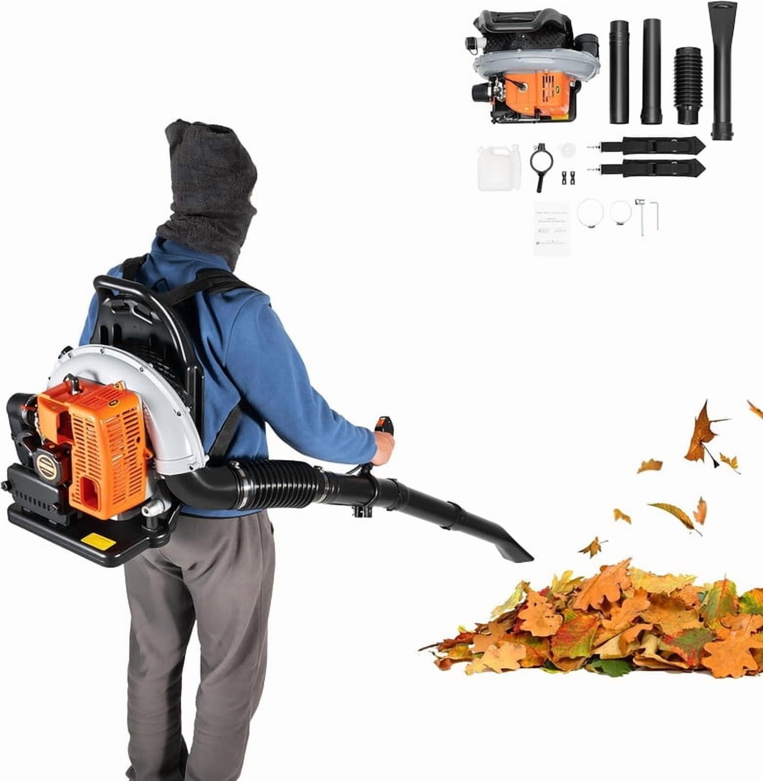 Backpack Leaf Blower, 63CC 2 Stroke Leaf Blower with Fuel Tank, 665 CFM Air Volume 205 MPH Speed, Ideal for Lawn Care, Leaf Cleaning, and Snow Removal