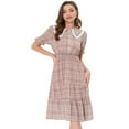 thumbnail image 1 of Unique Bargains Robe Midi d'Été pour Femmes Col Peter Pan Smockée à Volants en Chiffon Rose S, 1 of 5