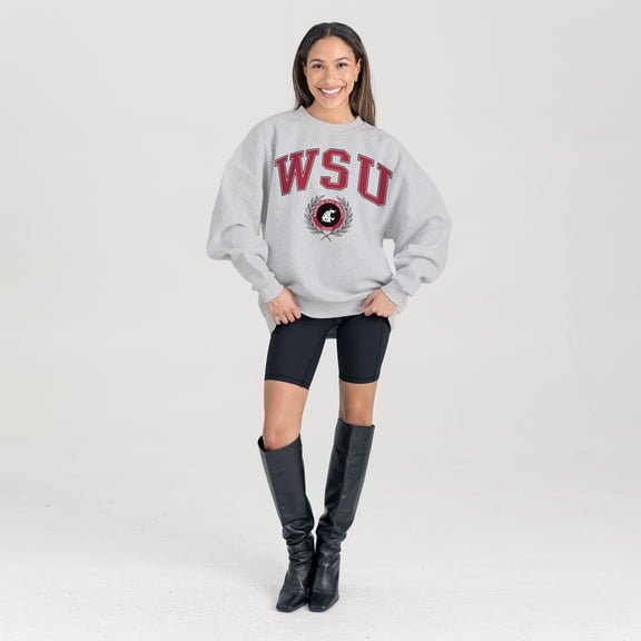 Women's Gameday Couture Ash Washington State Cougars Oversized Tradition Refined Premium Fleece Sweatshirt