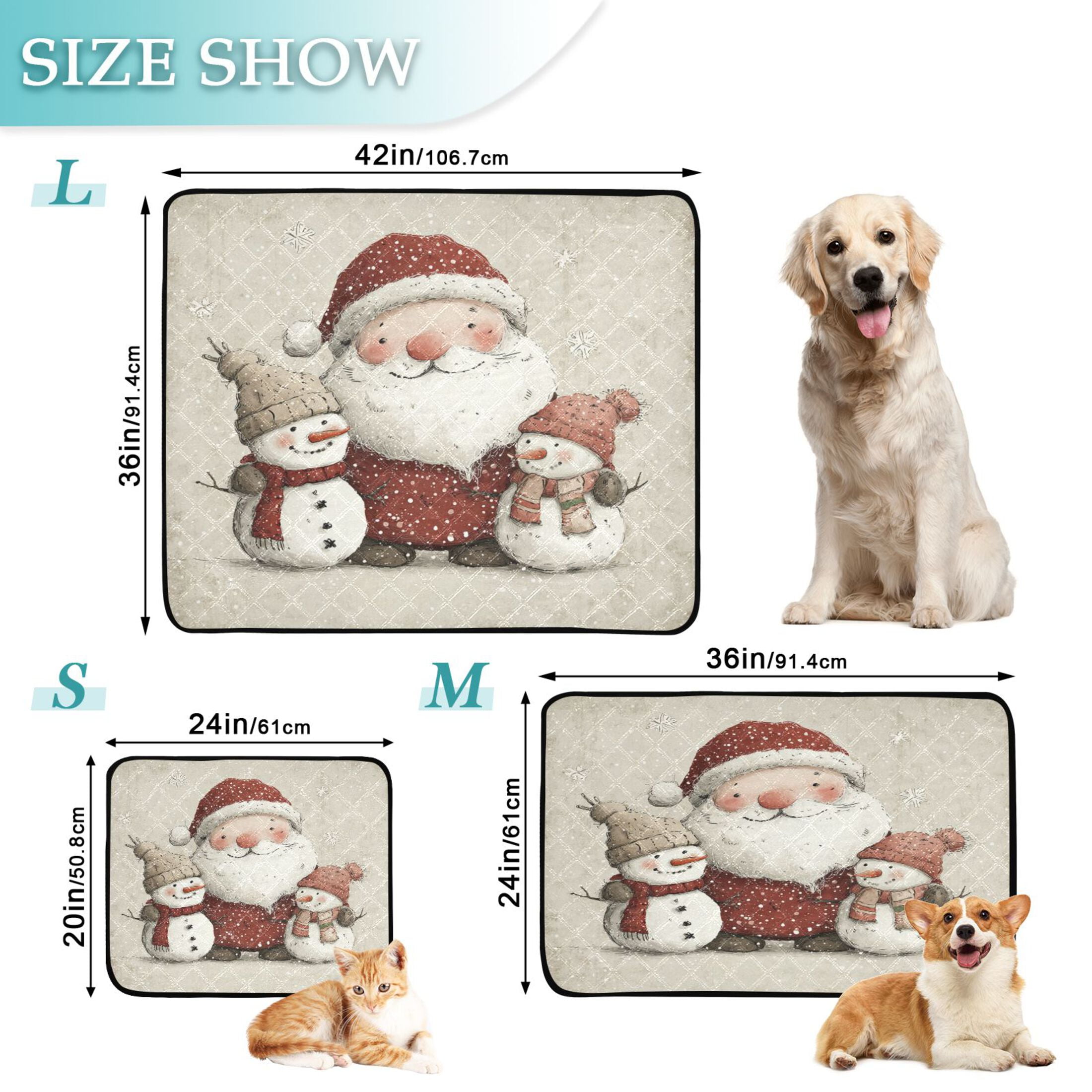 Qxltty Smiling Santa Claus Cat litter Pads Pet Set of 2 Diaper Mats Center Anti-leakage Layer Absorbent Soft and Comfortable