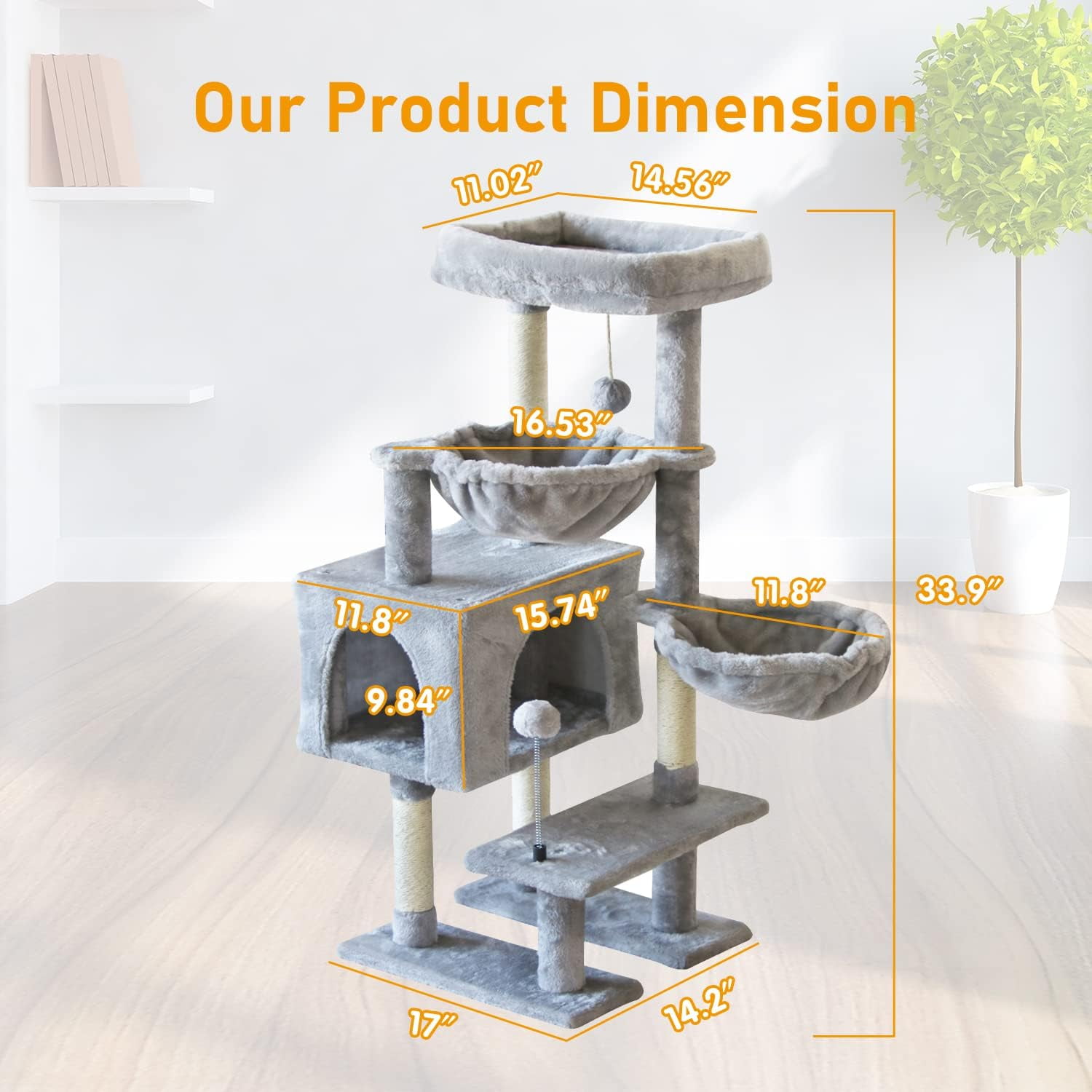 Cat Tree Cat Tower Condo with Sisal Scratching Post for Indoor Cats Cat Tree Cat Furniture with Hammock Perch and Kitten Ball Toys