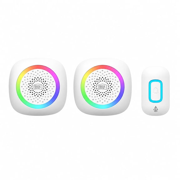 HomeZone 2-Receiver Battery Operated Wireless Doorbell Kit, 900 ft Range, 60 Chimes, White