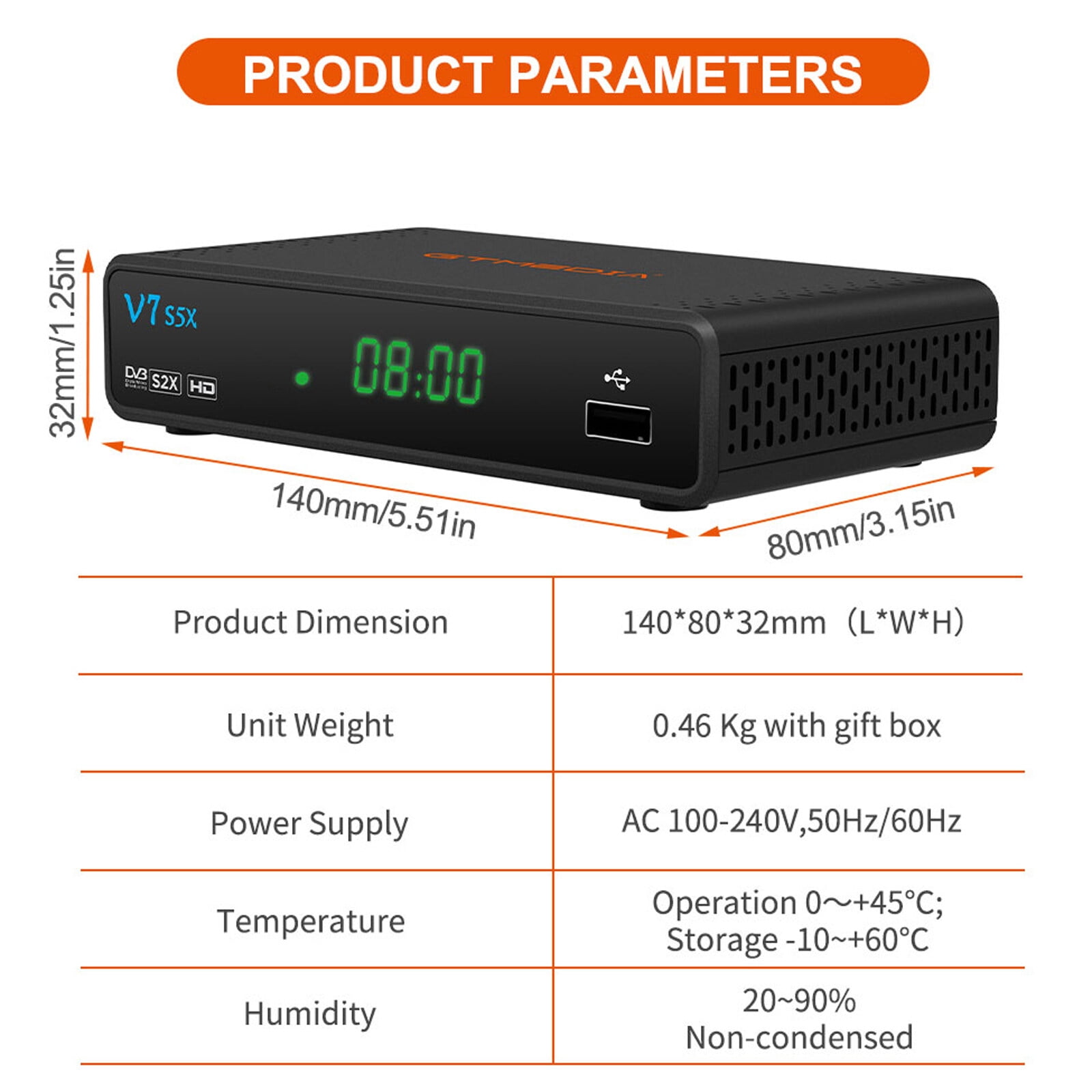 GTMEDIA Receiver,H.265 DVB-S//S2X TV Tuner Scart V7 S5X Box USB WiFi Decoder Set Box USB WiFi TV Tuner Scart Output WiFi TV Tuner DVB-S/S2X Receiver Box Convenient S5X DVBS/S2X Receiver