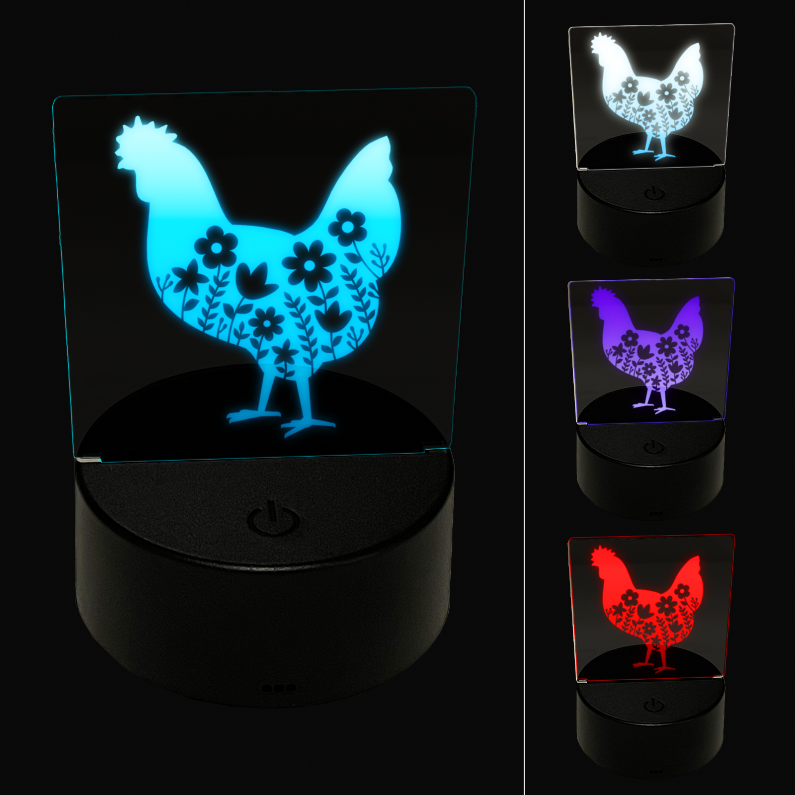Floral Chicken LED Night Light Sign 3D Illusion Desk Nightstand Lamp ...