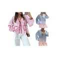 thumbnail image 3 of Yunliwuli Women's Plaid Print Shirt Long Sleeve V-Neck Bow Tie-Up Front Ric Rac Trim Loose Blouse, 3 of 9