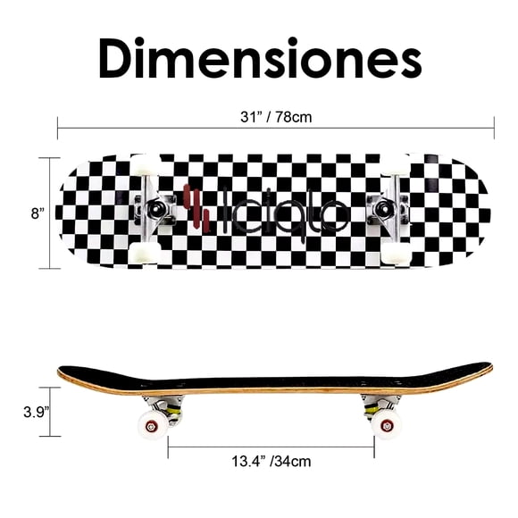 Patineta Profesional Skateboard De Madera Con Lija Iciqlo Ruedas Blanco Rulemanes Plata