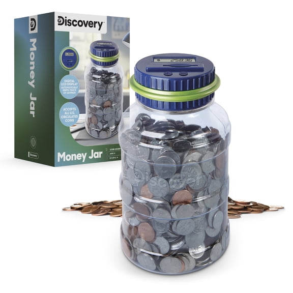 Discovery Kids Coin Counting Money Jar, with Digital LCD Display and Twist-off Lid Knick-Knack
