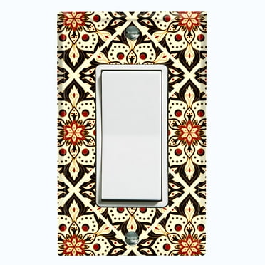 Metal Light Switch Plate Cover Red Yellow Mandala Flower Tile Pattern MDL030