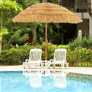 Tangkula 6.5ft Thatched Tiki Umbrella, Hawaiian Style Beach Patio Umbrella with Adjustable Tilt, 8 Ribs & Iron Pole, Portable Sunshade Umbrella for Beach, Poolside, Backyard (Base Excluded) (6.5ft)