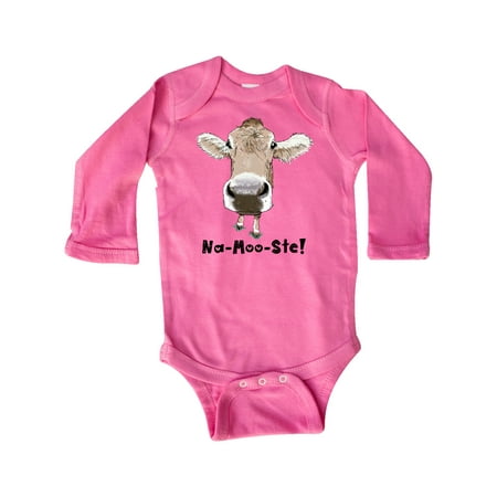 

Inktastic Na-Moo-Ste! Cute Brown Holstein Cow Gift Baby Boy or Baby Girl Long Sleeve Bodysuit