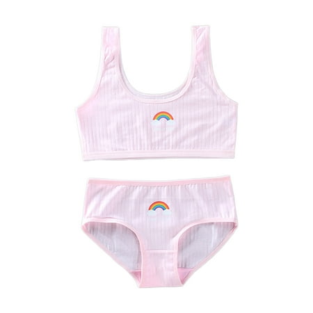

SIEYIO Teenage Young Girls 2Pcs Underwear Set Rainbow Bridge Print Cotton Training Bra Vest Top and Panties Sports Bralette