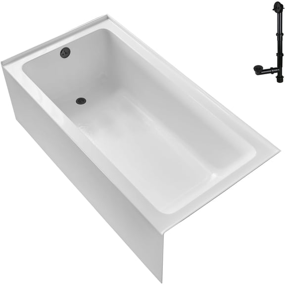 Streamline GA-302-6-BL 66 in. x 32 in. Acrylic Left-Hand Drain Alcove Bathtub in Glossy White With External Drain in Matte Black