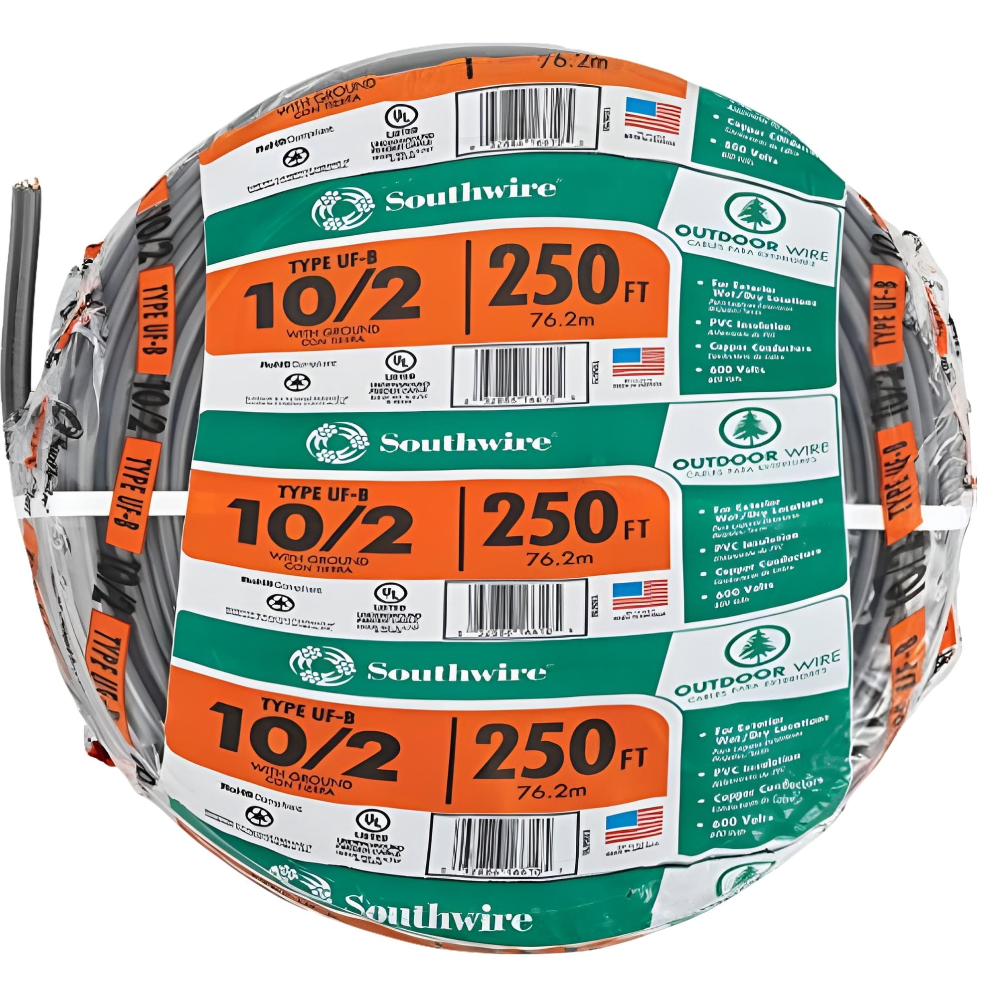 Direct Burial Uf-B Underground Fedder Cable, 10/2, 250 Ft. Per Roll