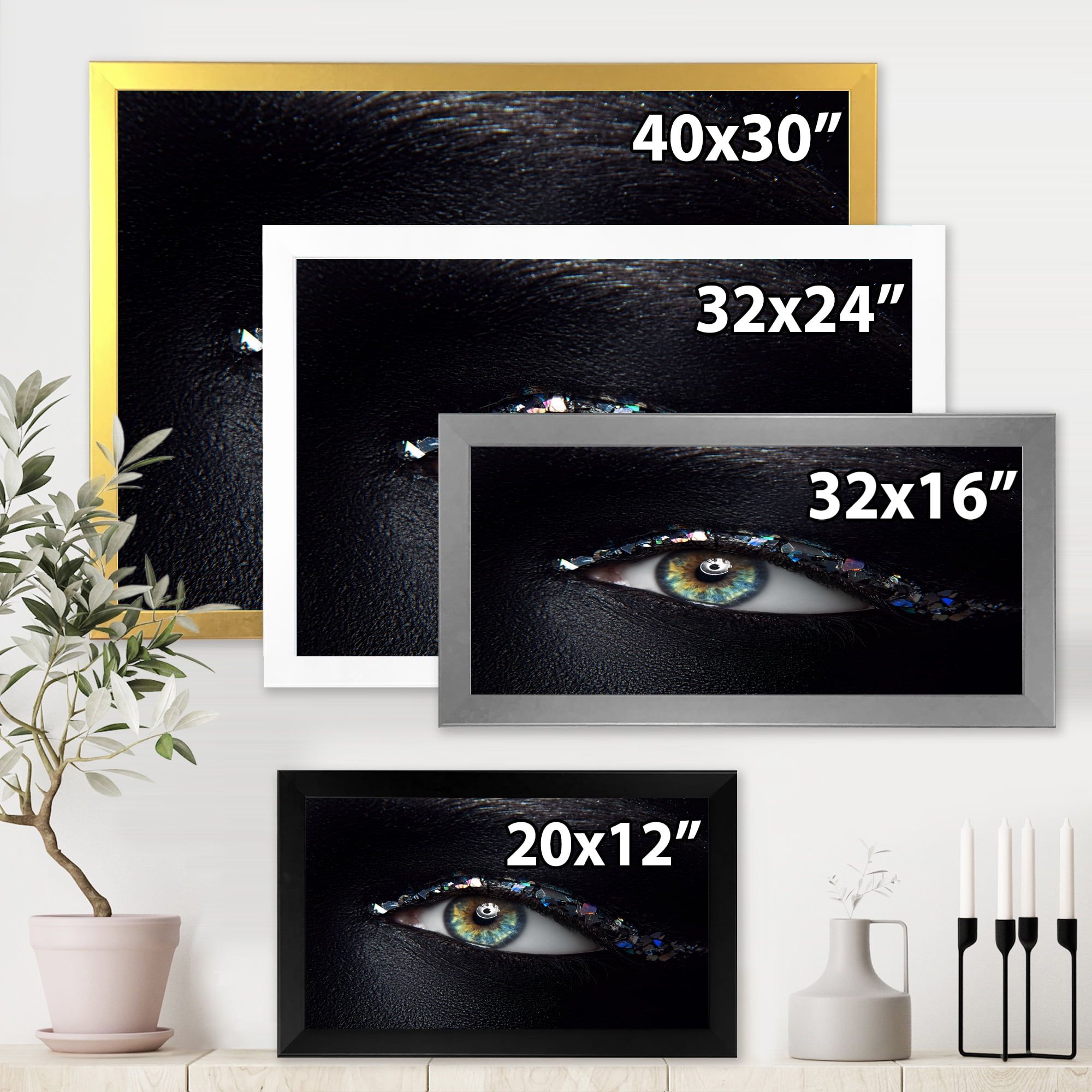 Designart 'Girl Eyes With Multi-Colored Glass Sparkles' Modern Framed Art Print