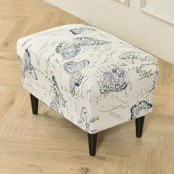 Stretch Ottoman Slipcover for Rectangle Footstool - Spandex Printed Fabric, Non-Slip Elastic Bottom, Protector Cover