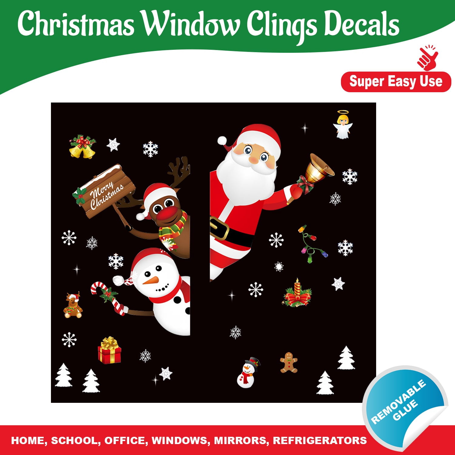 JMANNI Christmas Window Stickers 8 Sheets Window Sticker Decor Snowflakes Window
