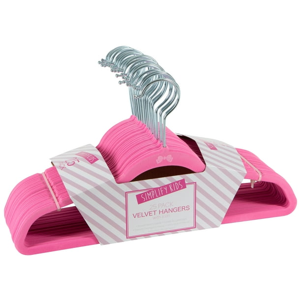 Simplify Kids 25 Pack Velvet Hangers in Pink