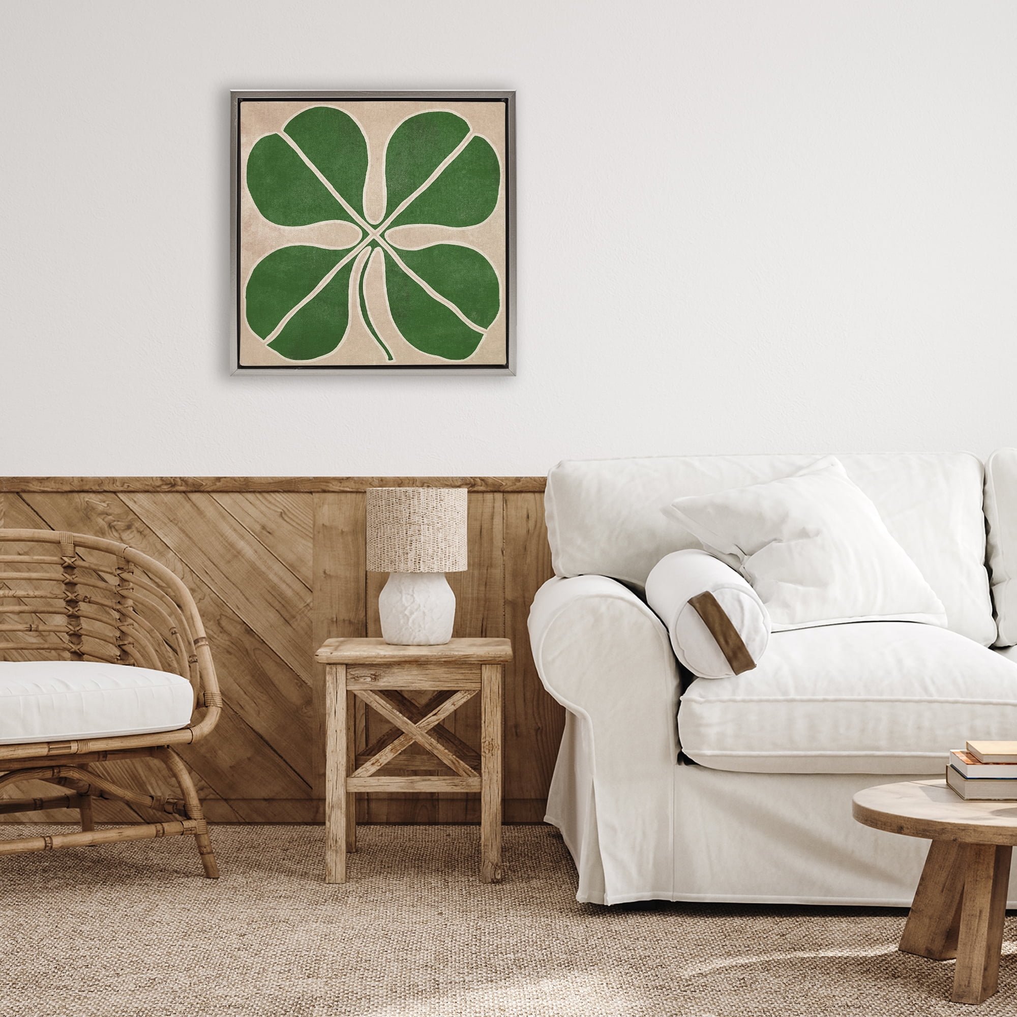 Four Leaf Symmetry Gray Framed Floater Canvas Wall Art, design by June Erica Vess