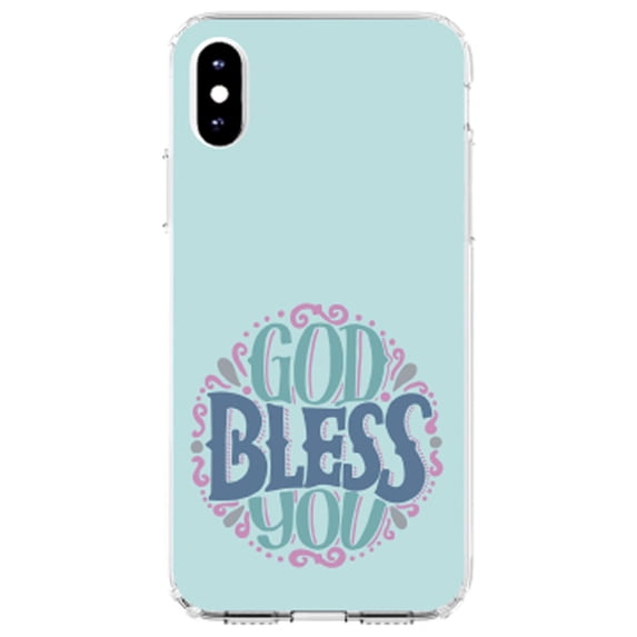 DistinctInk Clear Shockproof Hybrid Case for iPhone XR (6.1" Screen) - TPU Bumper, Acrylic Back, Tempered Glass Screen Protector - God Bless You - Circle Floral