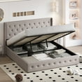 thumbnail image 4 of Einfach King Size Lift up Platform Storage Bed Frame with Fabric Upholstered Wingback Button Tufted Headboard, Beige, 4 of 12