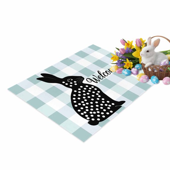 Easter Rabbit Door Mat Bunny Welcome Non Slip Absorbent Entrance Mat Washable Low Profile Indoor Doormat for Front Door Entryway Entry 20"x31"