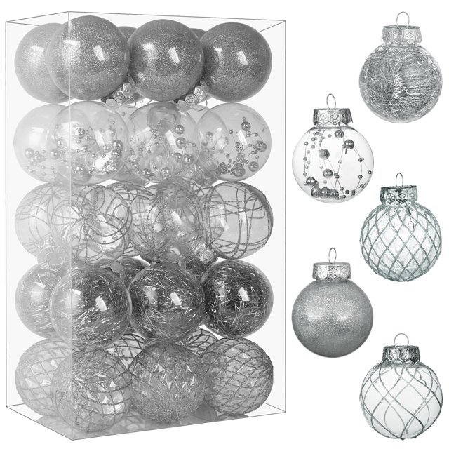 Adornos de Bolas Navideñas BSTDECOR Transparentes 6 cm 30 unidades Plata