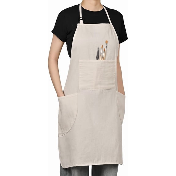 Painting Apron for Men and Women, Professional for Acrylic, Oil and Watercolor Painting, With Pockets, Adjustable Cotton Canvas Bib Apron