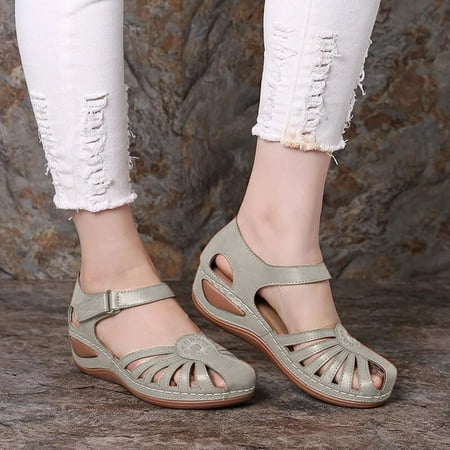 

Wefuesd Slippers For Women Clarks Sandals For Womenclarks Large Size Buckle Toe Breathable Hollow Retro Sandals Round Strap Flat Ladies Women S Sandals Gray 38