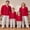 Red, variant on Family Matching Pajamas Set Solid Long Sleeve Lapel Button Down Tops Plaid Pants Holiday Pajamas