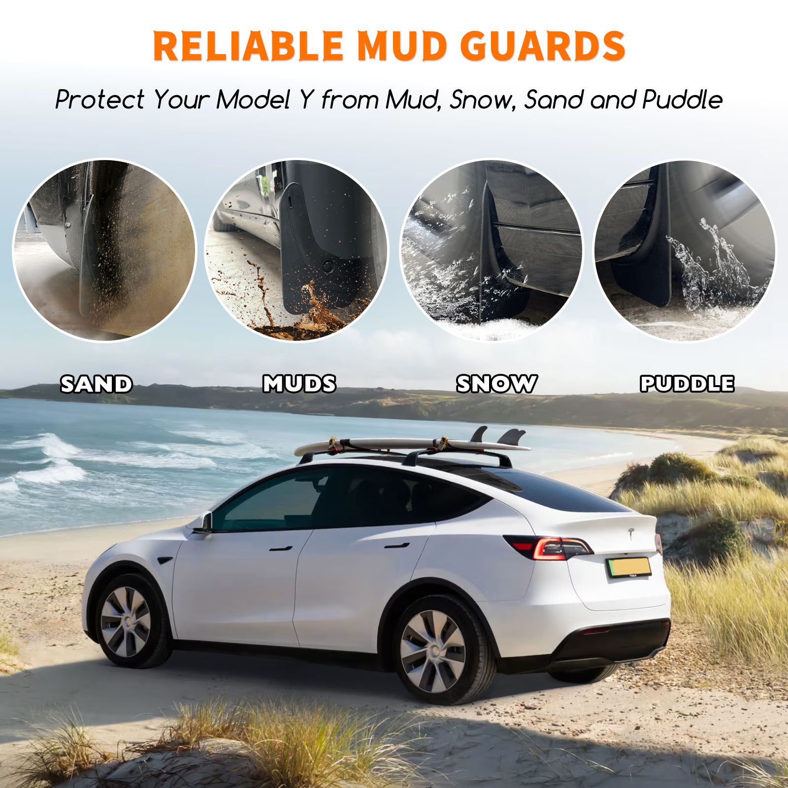 Mud Flaps for Tesla Model Y 2024 2023 2022 2021, Flexible Mud Guards No Drilling/Tape Splash Guards Fenders Accessories for Tesla Model Y 2023 2024, Set of 4 Mudguards Mudflaps for Tesla