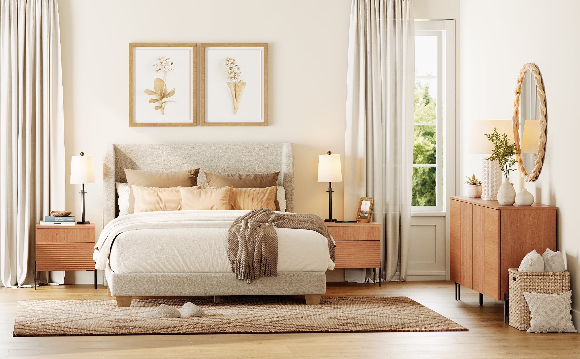 3-Piece Reeded Bedroom Set, Modern Minimalist Nightstand and Dresser Set, Oak Wooden Chest With Hidden Handles For Bedroom, Living Room