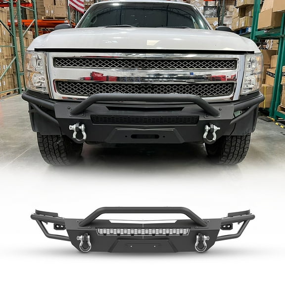 Front Bumper For 2007-2013 Chevy Silverado 1500 w/Side Wings Bull Bar D-Rings