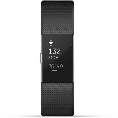 Fitbit Charge 2, Silver, Activity Tracker with Band, Black, Large, Monochrome, Bluetooth, 1.23 Oz, Silver