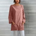 thumbnail image 1 of Soki Robes Courtes en Lin à Manches Longues pour Femmes Col Rond avec Poches, 1 of 6