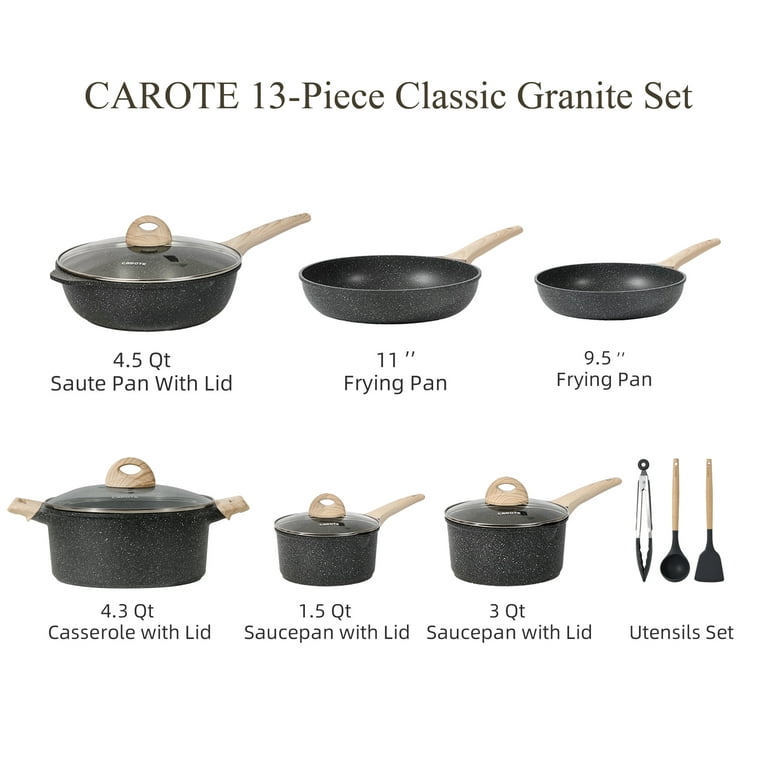 Carote Nonstick Pots and Pans Set, 13 Pcs Induction Kitchen Cookware Sets  (Black Granite)