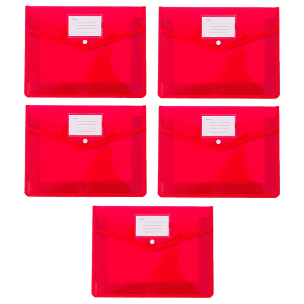 Carpeta de plástico FloreceBien de 5 piezas con cierre a presión, transparente, tamaño carta, color rojo