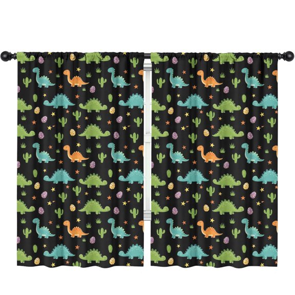 Black Dinosaurs Eggs Cacti Pattern Insulated Teens Curtains Set Of 2, Bedroom Essentials, Toddler Room Decor 52"x84"
