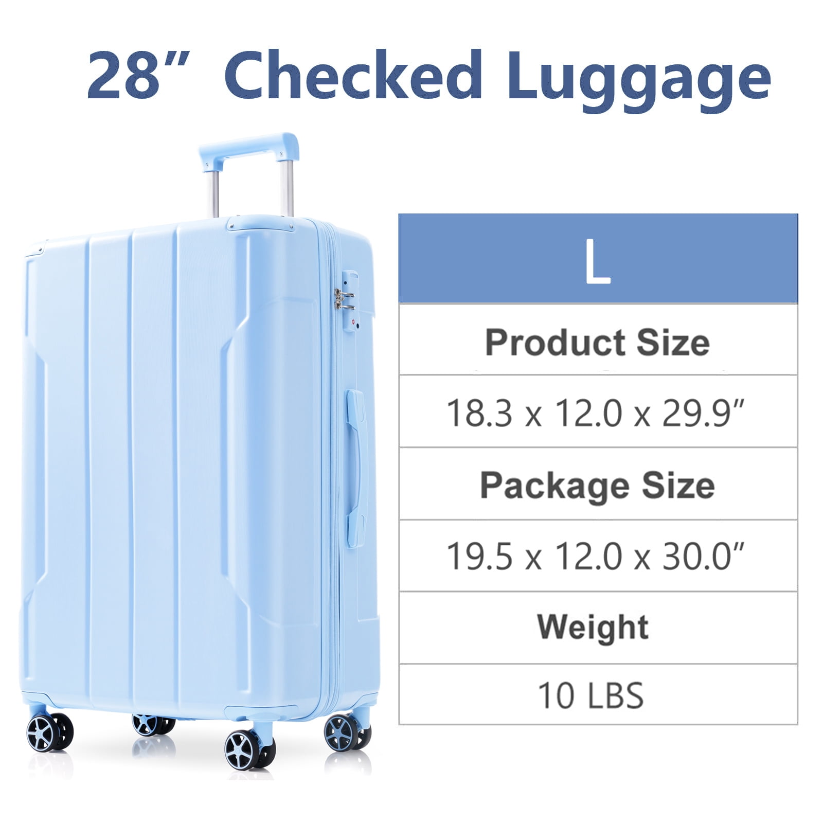 28-inch Lightweight ABS Hardshell Luggage with Double Wheels & Expandable Design