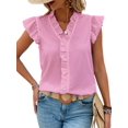 thumbnail image 2 of Women'S Blouses Dressy Boho Casual Ruffle Short Sleeve Tops Business Outfits Ladies Summer Trendy Work Shirts Pink L, 2 of 8