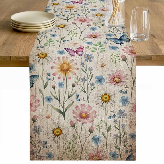 Pink Spring Floral Table Runner 120 Inches Long Farmhouse Dress Scarves, Elegant Pastoral Flowers Butterflies Vintage Dining Tablerunner for Coffee Table/Kitchen Island/Party Décor, 13" x 120"