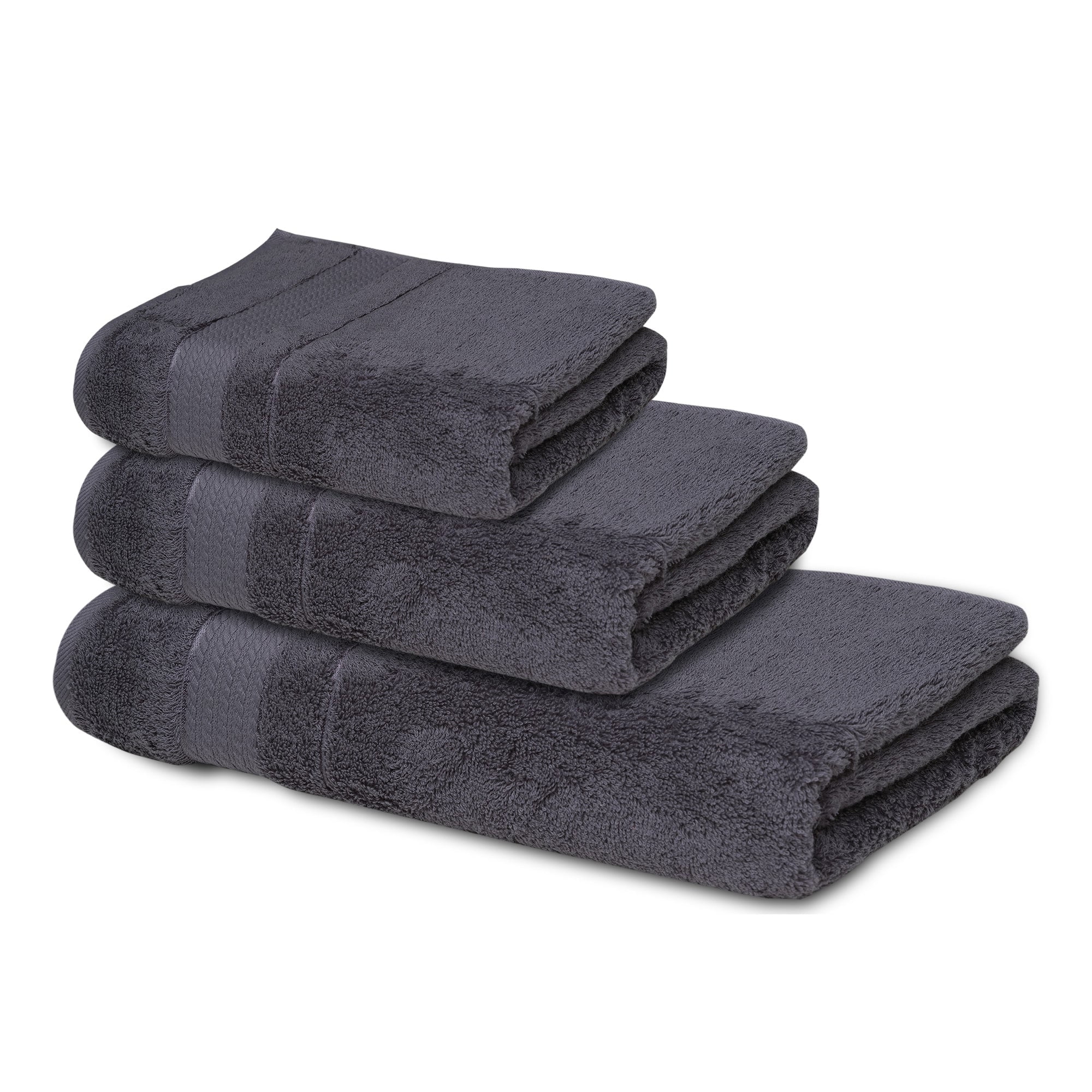 Melissa Linen Premium Turkish Cotton Set of 3 Luxury Bath Towel Set, Dark Gray