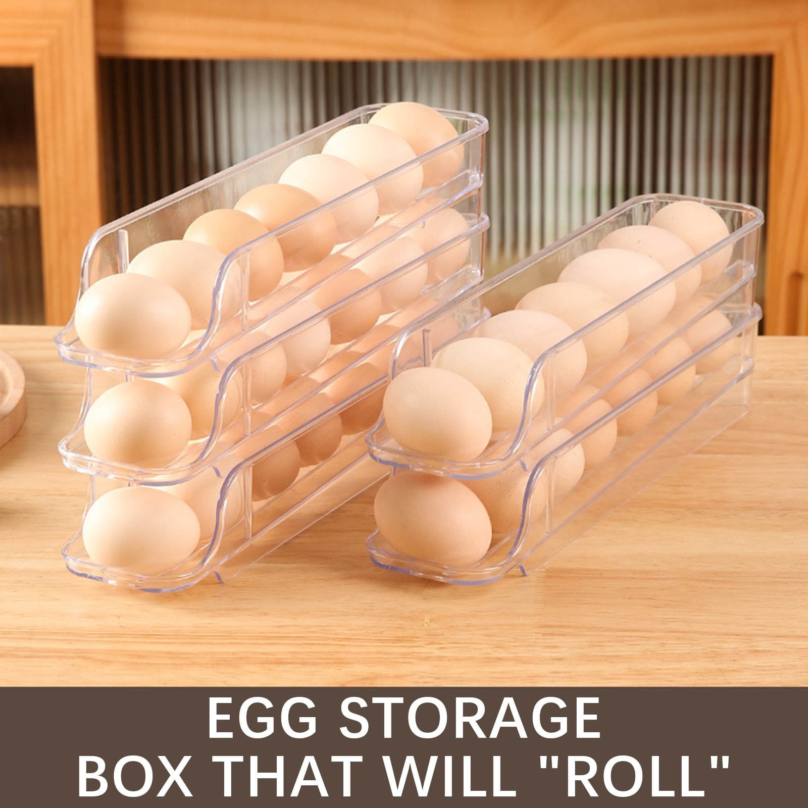 SouMaox Automatic Rolling Egg Dispenser Fridge Side Door Storage Rack Tilted Gravity Slide Tray Kitchen Pantry Organizer Space Saving Box
