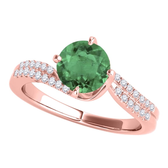 Aonejewelry 1.05 Ct. Ttw Interwined Design Diamond and Emerald Ring In 14k Rose Gold