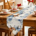 thumbnail image 2 of Orange Blue Fall Table Runner Linen Burlap Table Runner 90 Inches Long Thanksgiving Eucalyptus Berry Leaves Beige Dresser Scarves for Kitchen Island Coffee Dining Room Party Holiday Decor 13"x90", 2 of 8